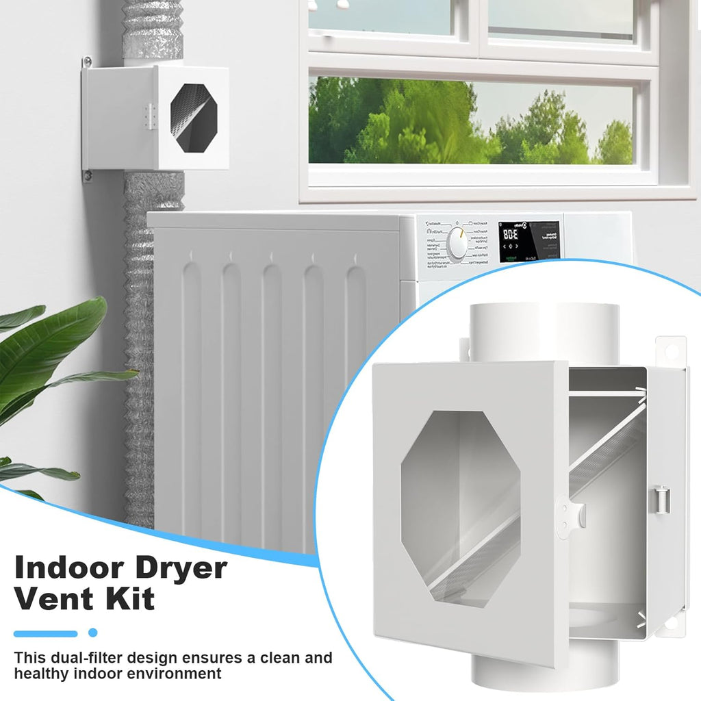 Upgraded Metal Dryer Duct | 4-Inch Indoor Vent Kit with Hose Clamps, Mesh Tape & Cleaning Brush