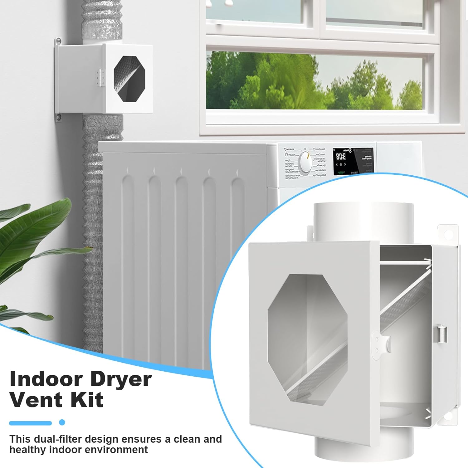 Upgraded Metal Dryer Duct | 4-Inch Indoor Vent Kit with Hose Clamps, Mesh Tape & Cleaning Brush