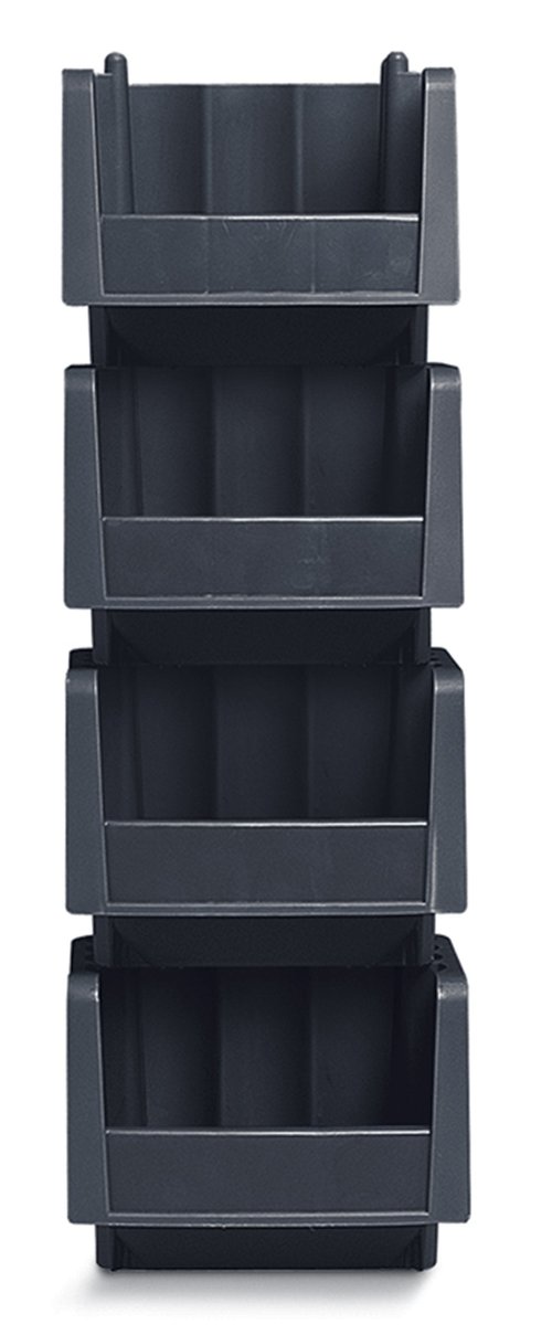 Akro-Mils 30776 Economy Stacking Shelf Plastic Storage Bins, (18-Inch x 6-5/8-Inch x 7-Inch), Black (10-Pack)