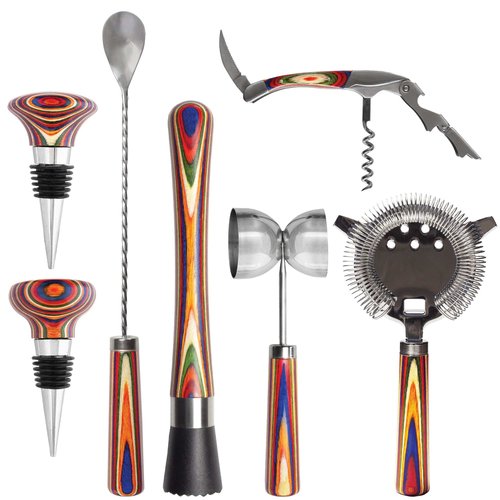 Totally Bamboo Baltique Marrakesh 7 Piece Bartender Kit, Gift Set with Bar Accessory Tools, Muddler, Double Sided Jigger, Hawthorne Cocktail Strainer, Bar Spoon, Waiter's Friend and 2 Bottle Stoppers