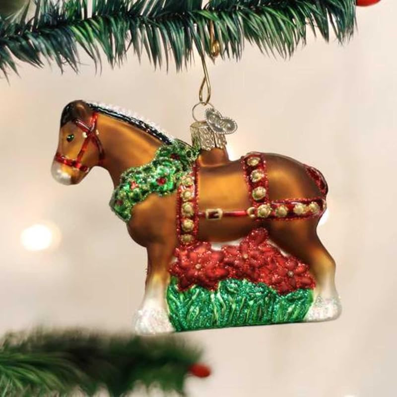 Holiday Clydesdale Ornament - Old World Christmas, Hand-Painted Glass