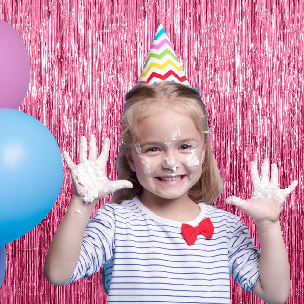 Skiennix 20 Pack Pink Backdrop Decorations - Tinsel Curtain Party Foil Fringe for Birthday & Graduation