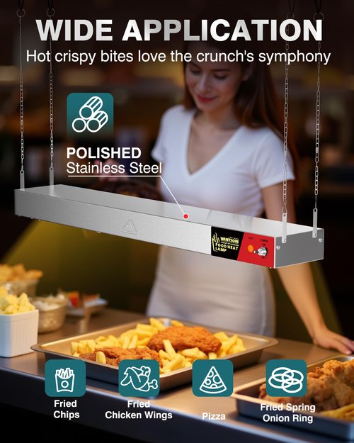 WantJoin Heat Lamp for Food - 36 Inch Hanging Commercial Food Heating Lamps Stainless Steel, Electric Warm Strip Heater for Cafeteria Restaurant Kitchen Service, 500W