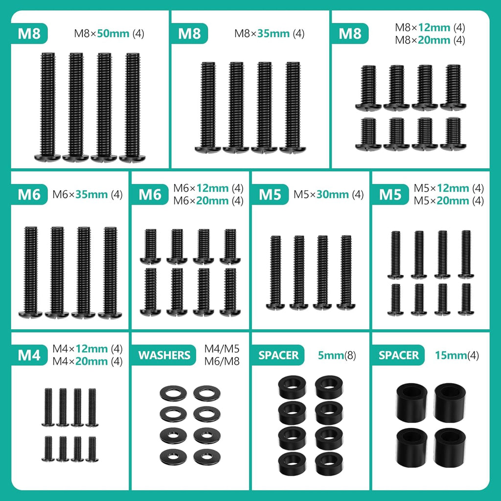 WALI Universal TV Mount Hardware Kit - Fits Most TVs Up to 80 Inches | Includes M4, M5, M6, M8 Screws - Black