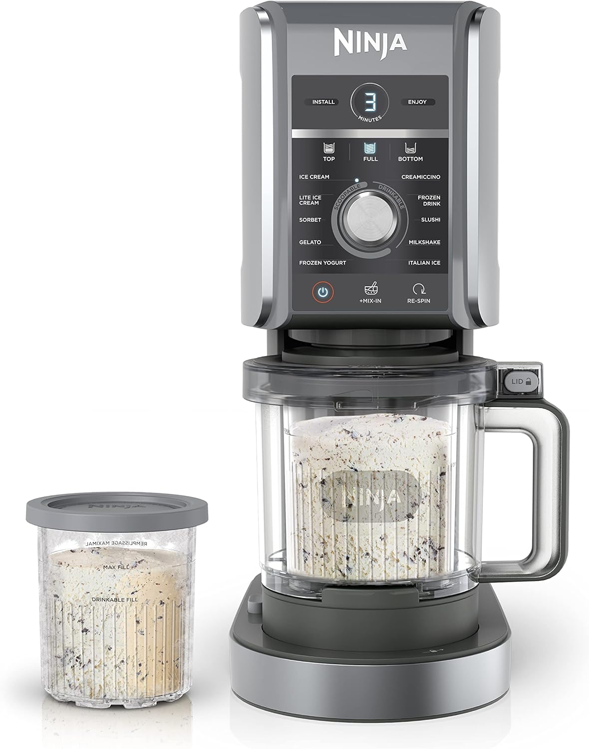 Ninja CREAMi Deluxe Ice Cream Maker - 11-in-1 Frozen Desserts, Sorbet & Milkshakes | Includes 2 XL 24 Oz. Tubs | Silver | NC501