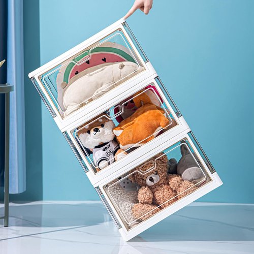 HYBRIDEAS Clear Stackable Storage Bins - 3-Pack with Lids & Magnetic Doors | Large 24 QT Craft Organizers
