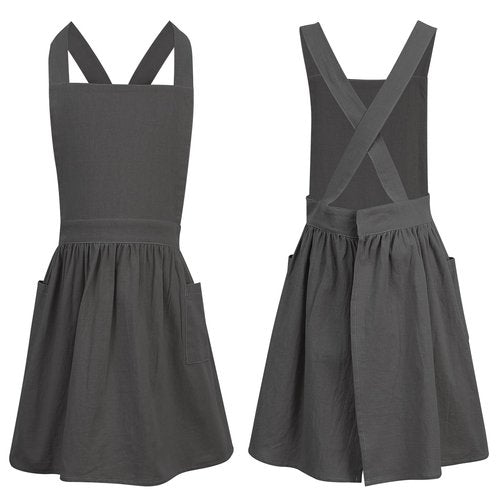 XLSXEXCL Kids Pinafore Apron, Cross Back Apron, Japanese Style Bib Aprons Home Clothes, Toddler Painting Artist Aprons with Pockets for Boys and Girls for Painting Cooking Baking Gardening (Grey)