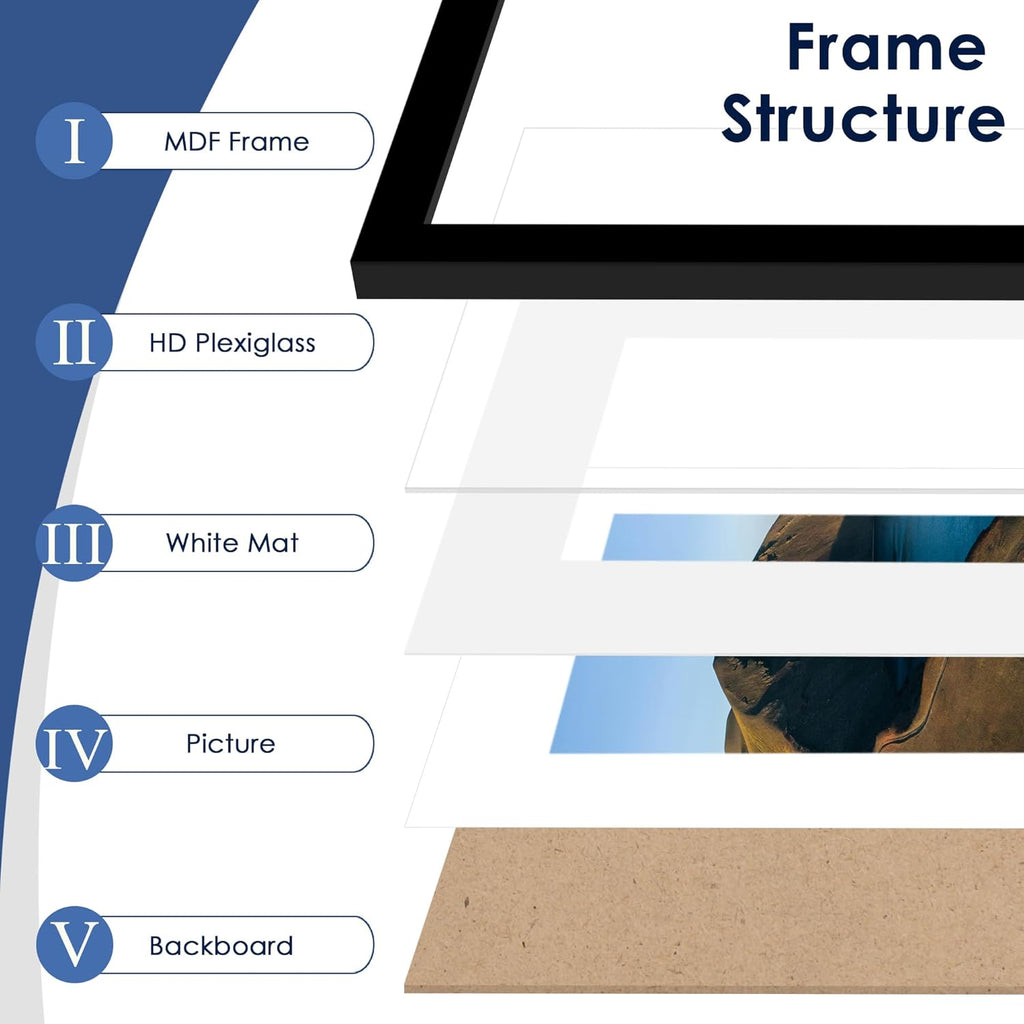 PEALSN 12x16 Picture Frame Set of 6 - Versatile Wall Mounting for 8.5x11 Photos, Black