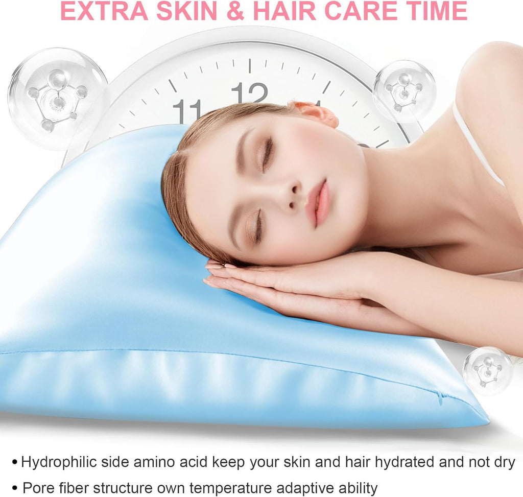Skiennix Silk Pillowcases - King Size Mulberry Silk for Hair & Skin | Soft, Breathable Cooling in Sky Blue