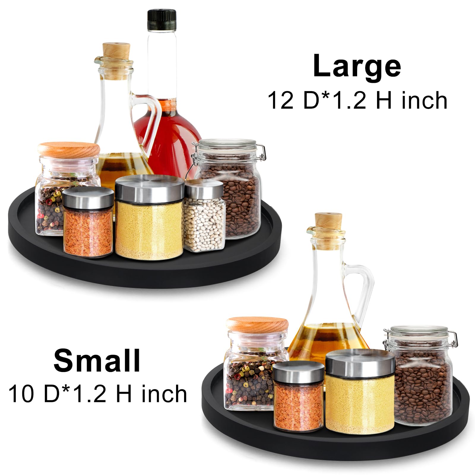 Black Wooden Lazy Susan Turntable Organizer Cabinet Round Bathroom Vanity Rotating Tray 10" Small Lazy Susans for Dining Table Top Kitchen Countertop Decor Tray Wood Lazy Susan Coffee Bar Accessories