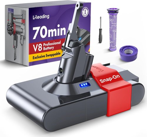 Dyson V8 Battery - 70 Minutes Swappable Power | Includes 2 Filters, Compatible with Animal/Absolute/Motorhead/Fluffy