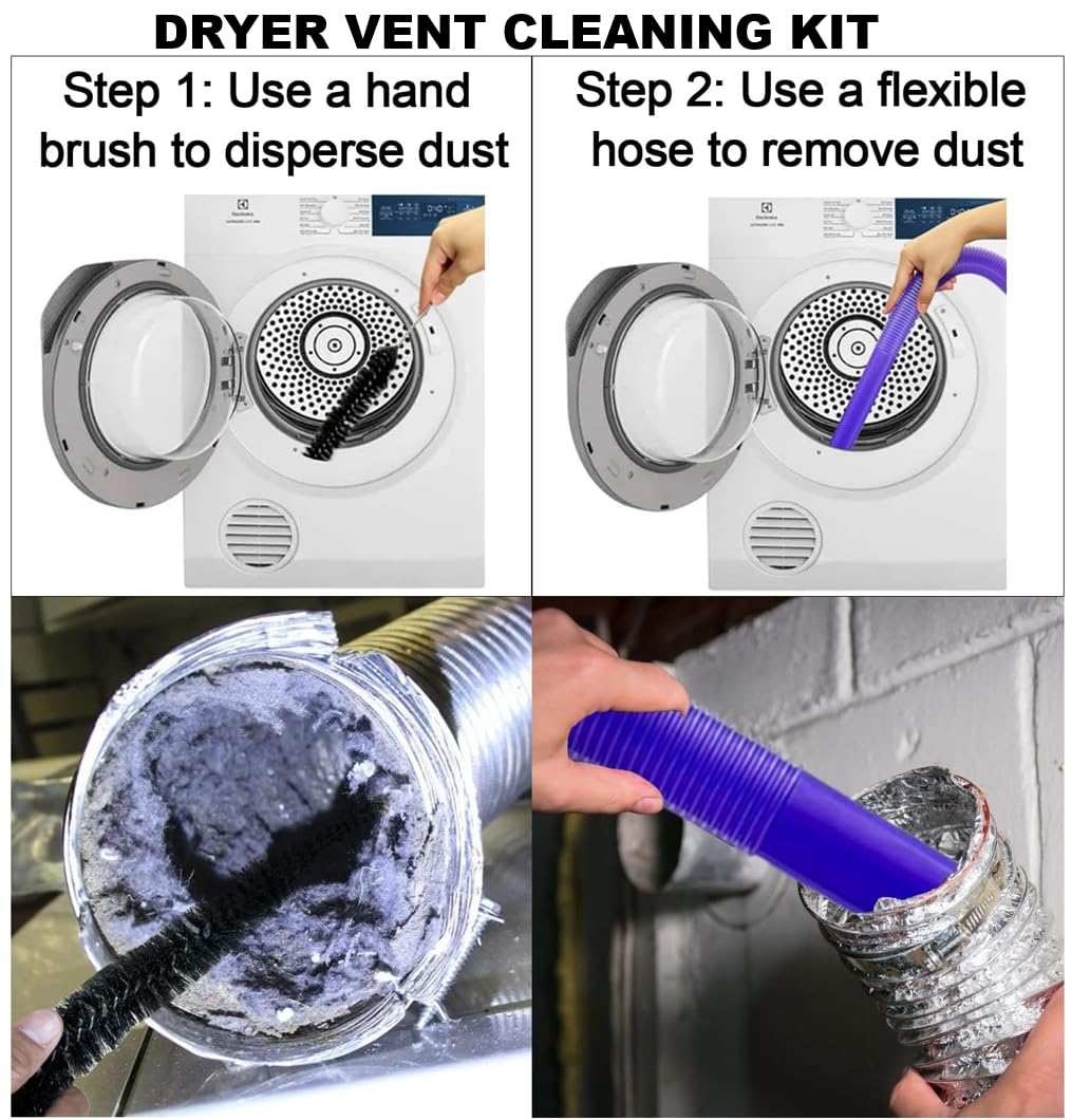 Vacuum Accessories & Attachment Compatible with Dyson V7 V8 V10 V11 V15 V6 DC58 DC59 - Dryer Vent Cleaner Kit & Refrigerator Condenser Coil Brush- Flexible Crevice Tool for Small Crevice