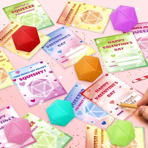 Valentines Day Gifts for Kids, 24 Pack Valentines Day Cards with Squeeze Stress Ball, Non Candy Goodie Bags Stuffers School, Valentines Prize Exchange for Classroom, Valentines Party Favors Boys Girls