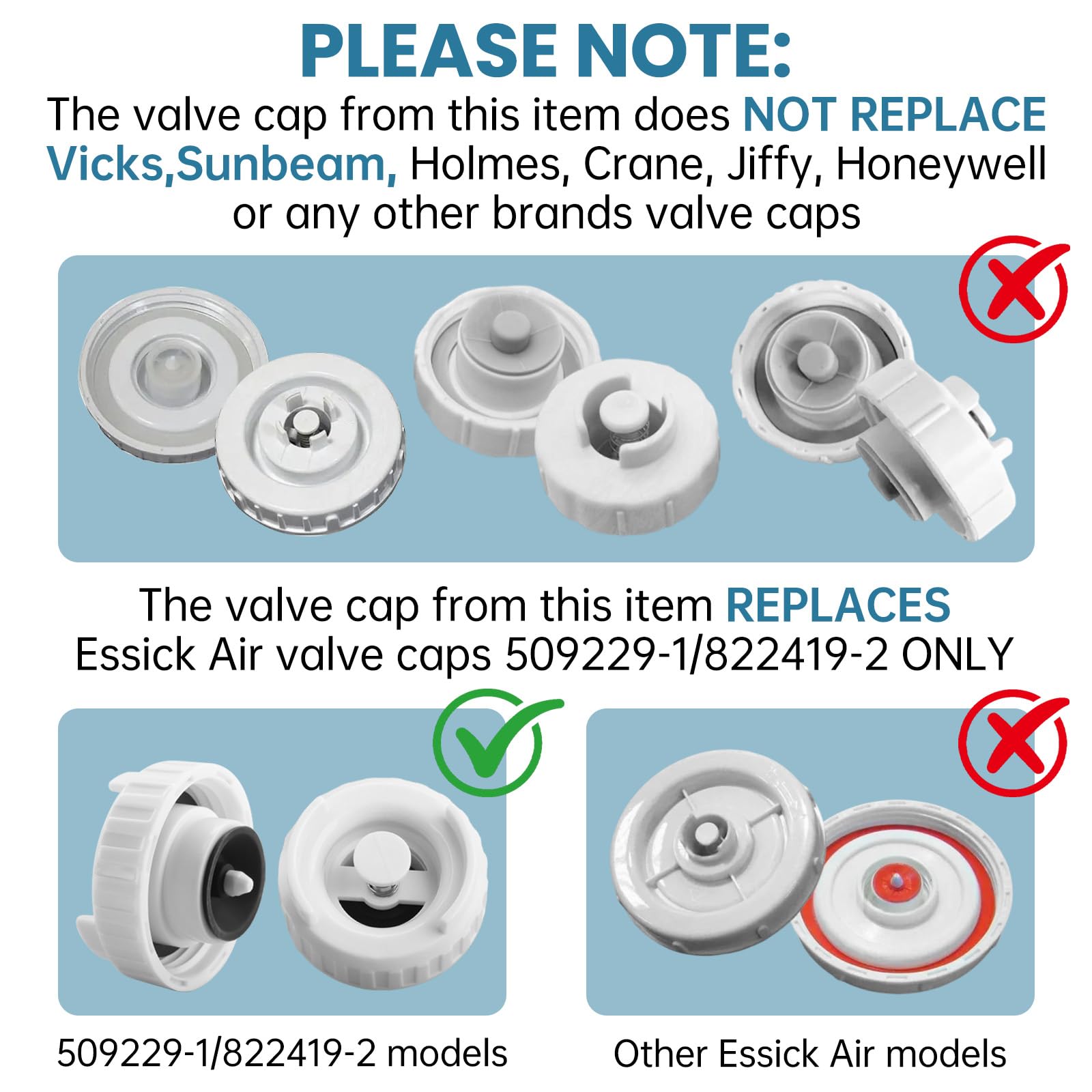 Aulpq Humidifier Bottle Valve Cap, for Emerson Moistair EA1407, HD1407, HD1409, EA14070, HD14070,Also for Essick 509229-1,819024,822419-2,and for Kenmore 758.141060, 758.141062, 758.14160,-2 Pcs