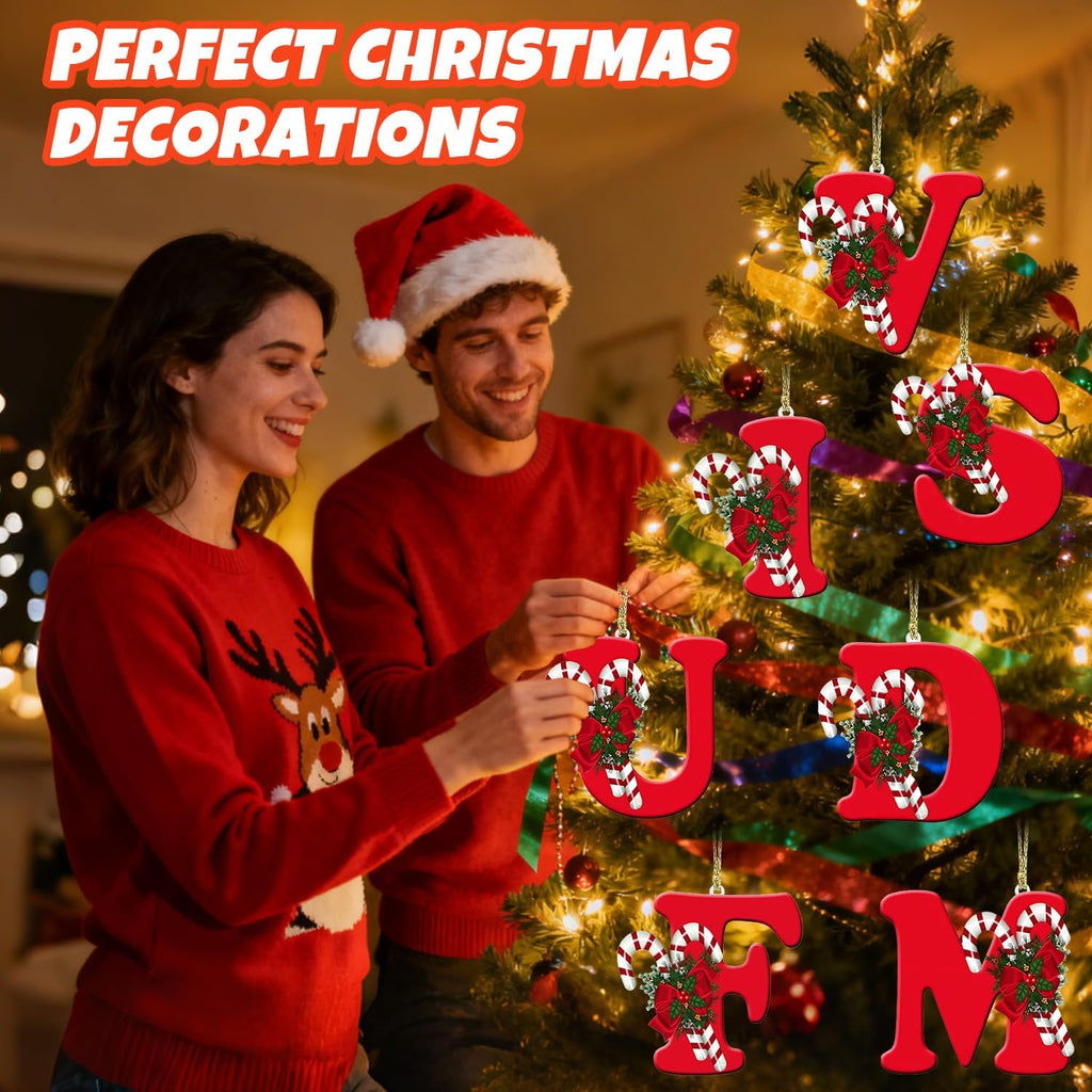 Skiennix 26 Letter Christmas Tree Ornaments - Personalized Hanging Alphabet Pendant for DIY Decor
