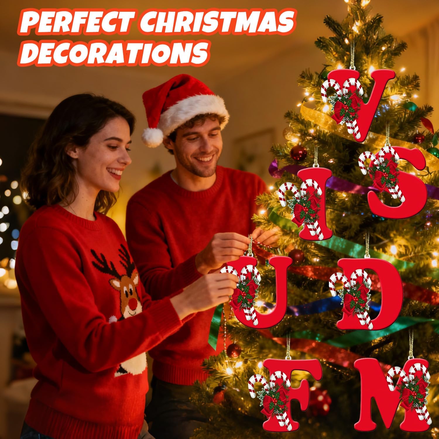 Skiennix 26 Letter Christmas Tree Ornaments - Personalized Hanging Alphabet Pendant for DIY Decor