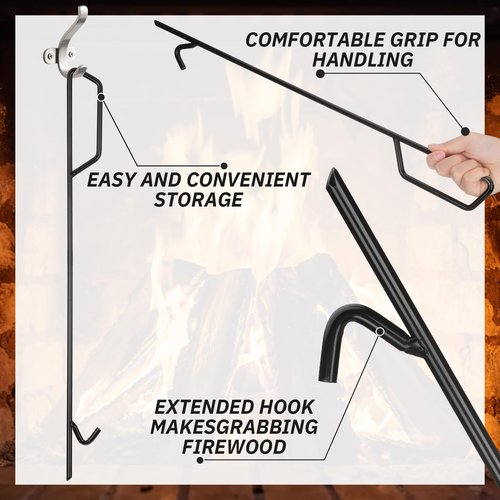 Blulu 24 Inch Heavy Duty Fire Poker High Temperature Steel Firepit Tool with Handguard and Rust Resistant Coated Campfire Poker for Fire Pit Outdoor Indoor Fireplace Camping Winter Accessories Gifts