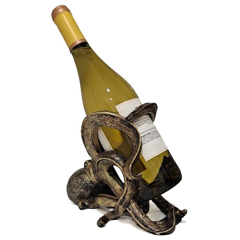Ice Armor Octopus Wine Bottle Holder - Decorative Tabletop Display, 8.25" Resin Sculptures — Variation Pt7813375+Octopus-Special-1
