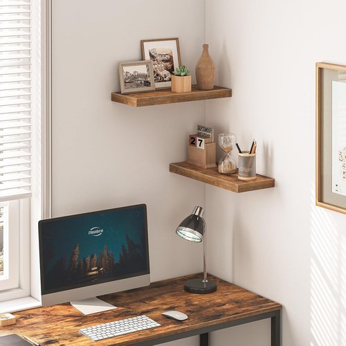 HOOBRO Floating Shelves - Wall-Mounted Shelf Set of 2 | 15.7" Rustic Brown Hanging Shelves for Home & Office