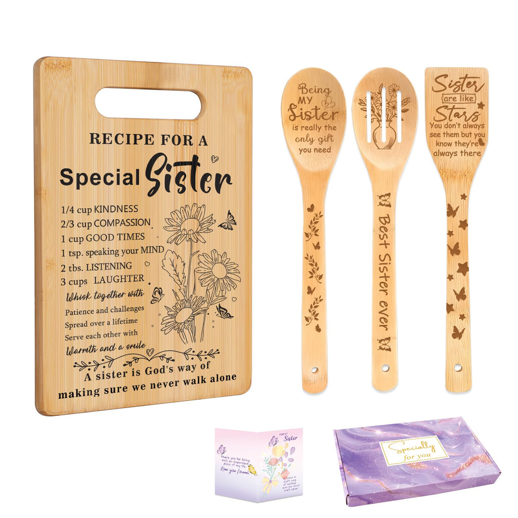 Gifts for Sister, Sister Birthday Gifts from Sisters - Unique Engraved Cutting Board Set Decorations Present, Best Friendship Soul Gifts for Women Bestie Friend