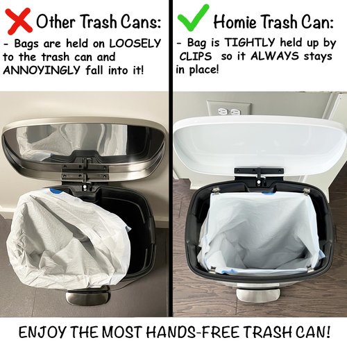 Homie 13 Gallon Kitchen Trash Can - Soft Close Lid & Anti-Bag Slip Liner | Versatile Garbage Basket in Shiny White