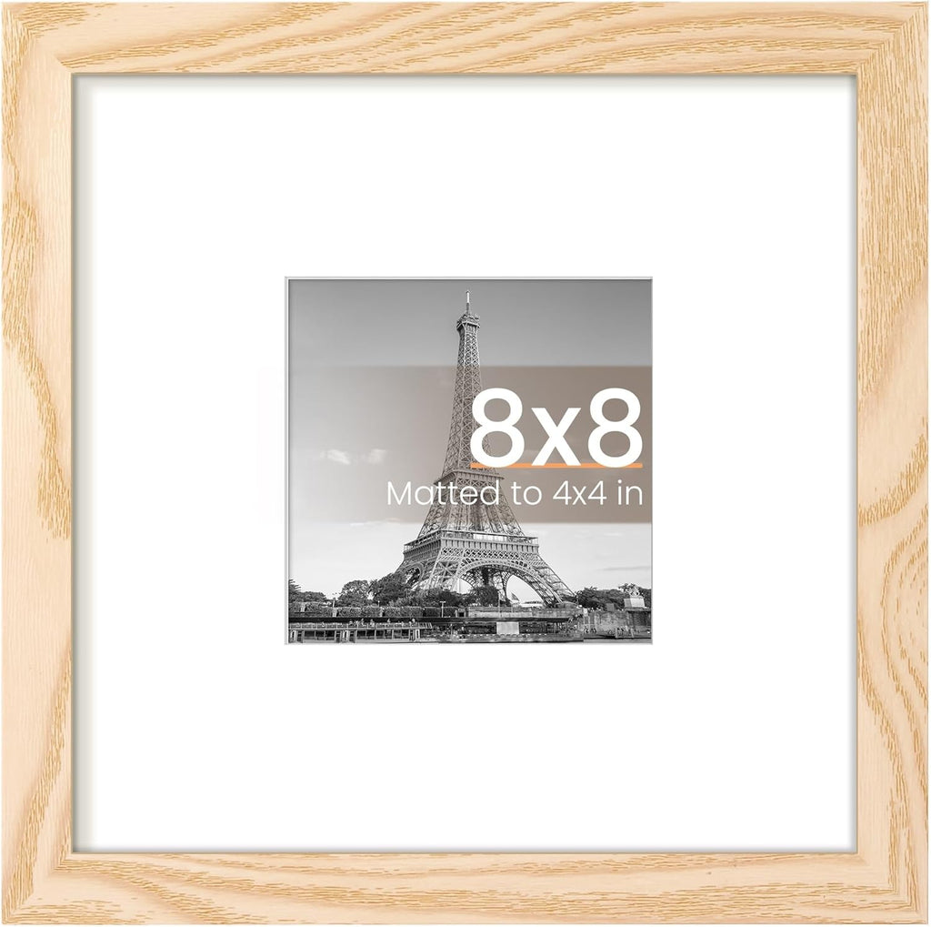 Upsimples 8x8 Picture Frame - Versatile Display for 4x4 or 8x8 Photos | Natural Wood Finish, 1 Pack