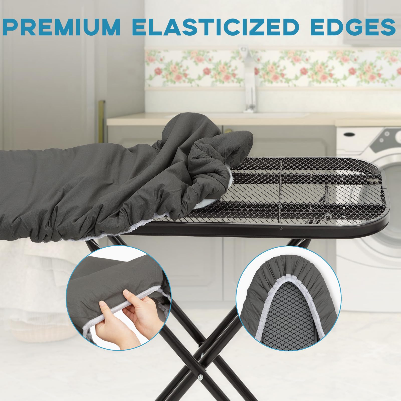Iron Board Cover with Padding, RAINHOL Extra Thick Heavy Duty Aluminum Coated Ironing Board Cover, Scorch and Stain Resistant, Elastic Edge, Standard Size 15"x54", Black