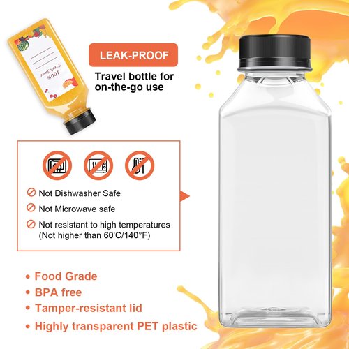 OBKJJ 80pcs 8oz Pcs Juice Bottles, Juice Bottle with Caps Reusable Empty Clear Bottles with Label, Funnel, Brush Bulk Beverage Containers for Juicing, Drinking, Smoothie and Other Beverages (8oz)