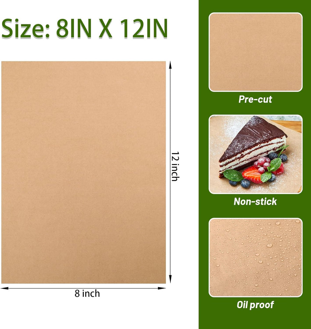 WMKGG Parchment Paper Sheets - 190 PCS Non-Stick Precut Baking Paper for Air Frying & Grilling | 8x12 Inches