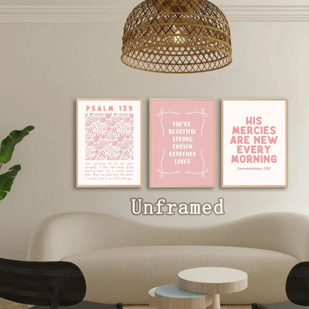 Skiennix 6Pcs Pink Bible Verse Wall Art - Floral Scripture Quotes for Bedroom & Living Room | 8x10 Inch Unframed