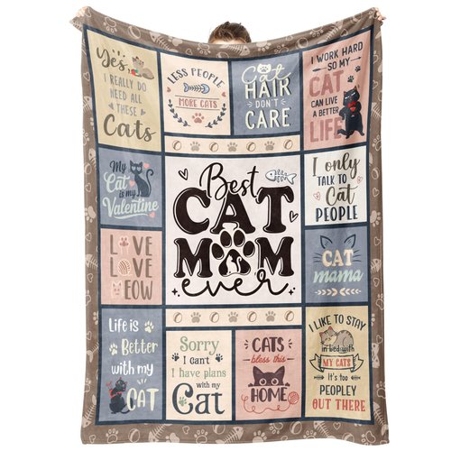SteadStyle Cat Mom Gifts - Best Ever Blanket for Cat Lovers, Funny Cats Lady Presents for Women, Cozy Cats-Themed Gift for Birthday, Christmas, Mother’s Day 60'' x 50''