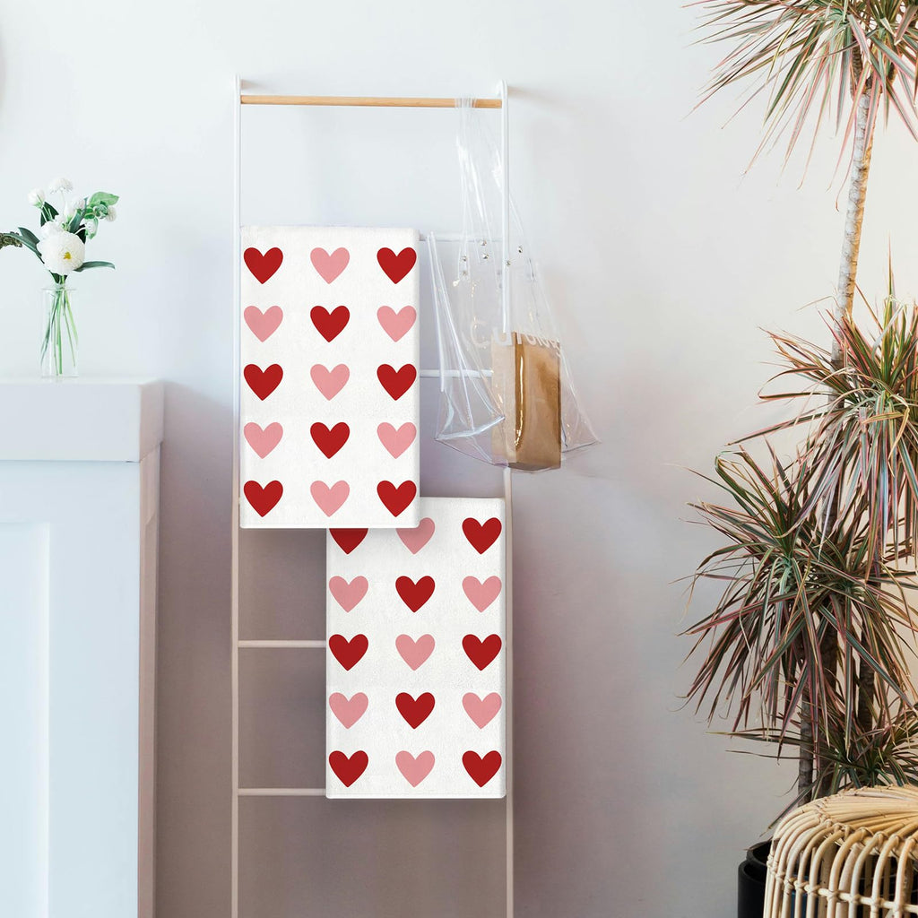 TAJWE Valentines Day Kitchen Towels 18x26 Inch Set of 2 Red Pink Heart Love Valentine Dish Cloths Farmhouse Wedding Anniversary Hand Towels for Kitchen Decoration