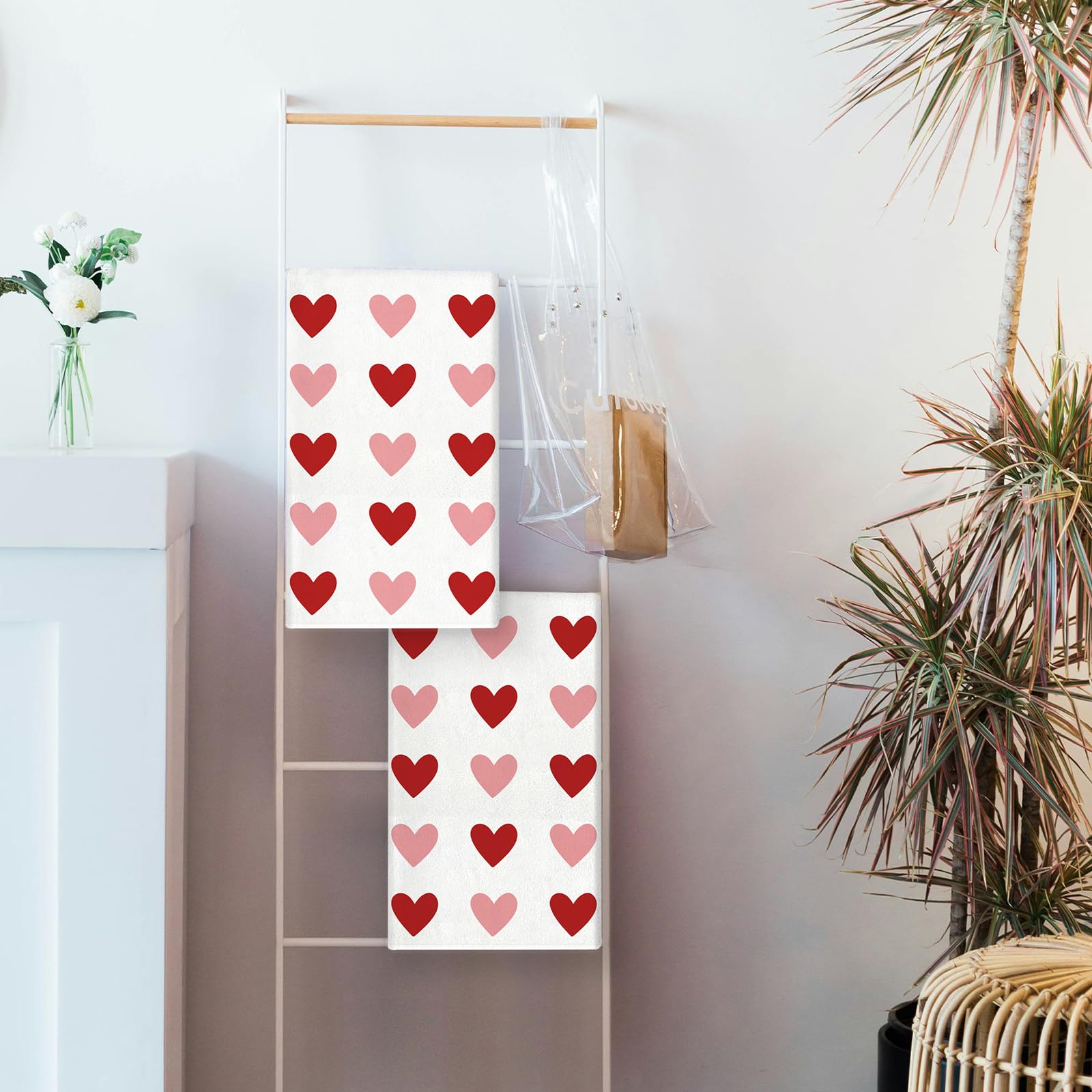 TAJWE Valentines Day Kitchen Towels 18x26 Inch Set of 2 Red Pink Heart Love Valentine Dish Cloths Farmhouse Wedding Anniversary Hand Towels for Kitchen Decoration