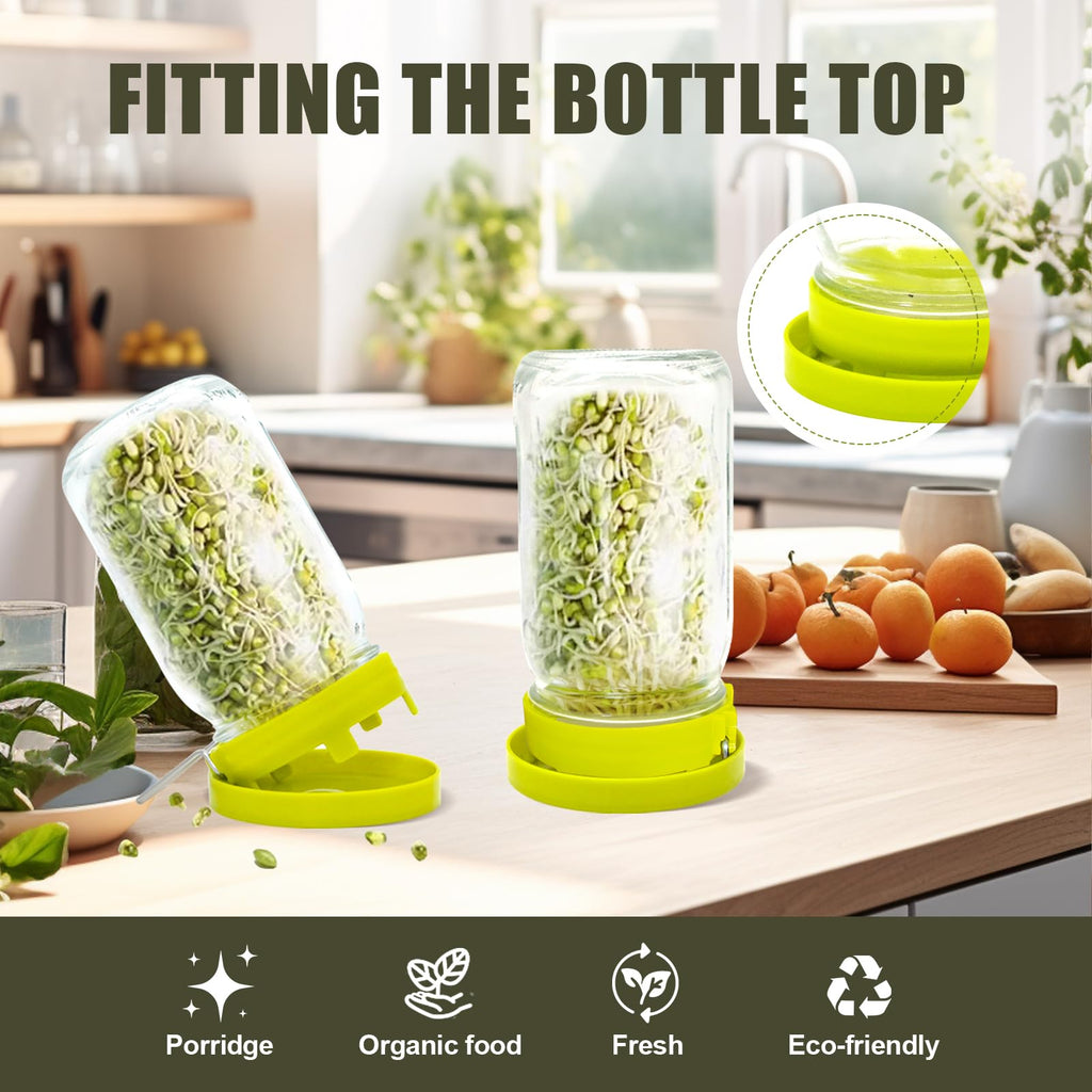 Wide Mouth Mason Jar Sprouting Kit with Sprouting Lids and Drainage Tray - Ideal for Bean, Alfalfa Sprouts and Microgreens, Vertical and Angled Placement Support（One lid and one drip tray）