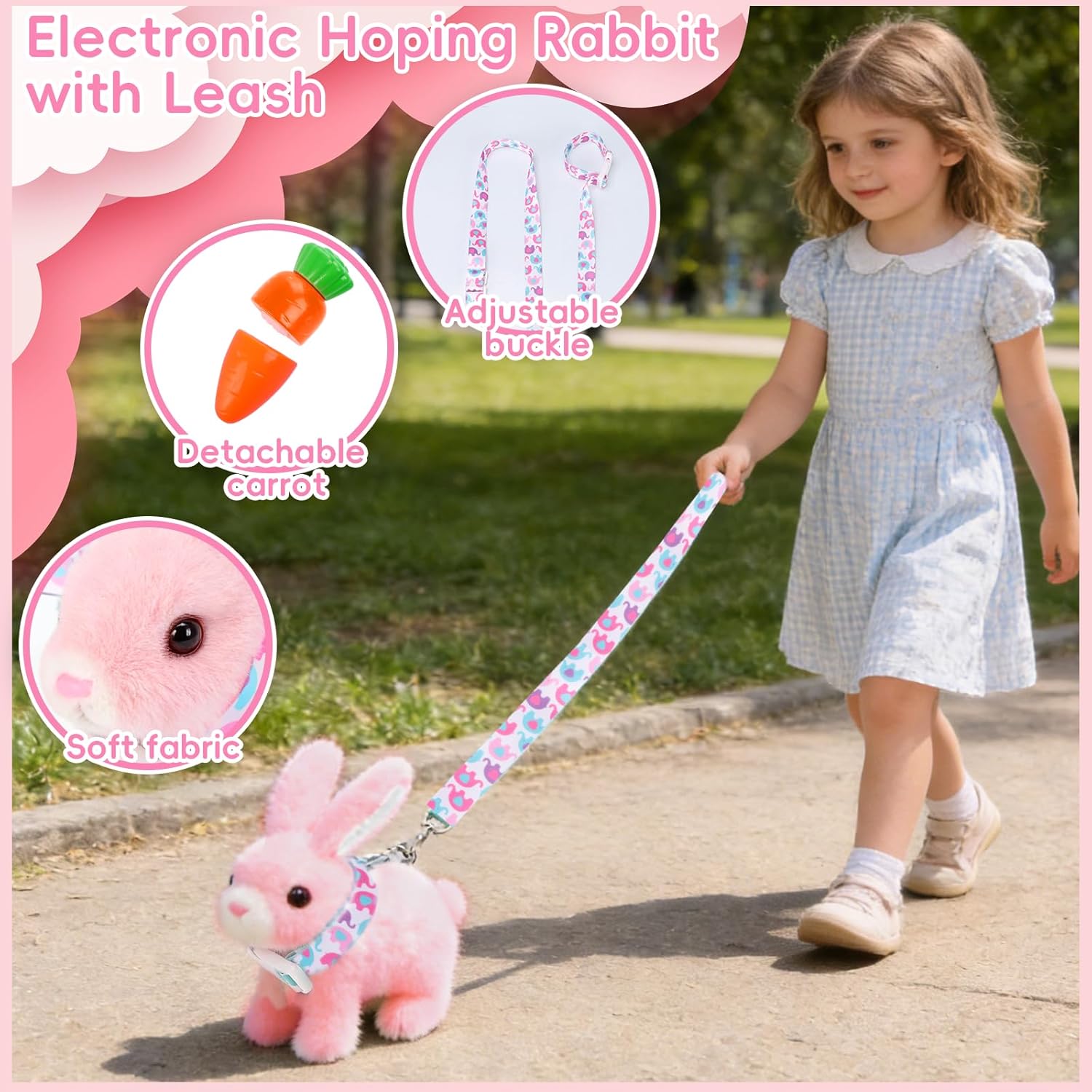 Skiennix Hopping Bunny Plush Toy - Interactive Electronic Pet with Sounds & Movements | Pink, Perfect Gift for Toddlers