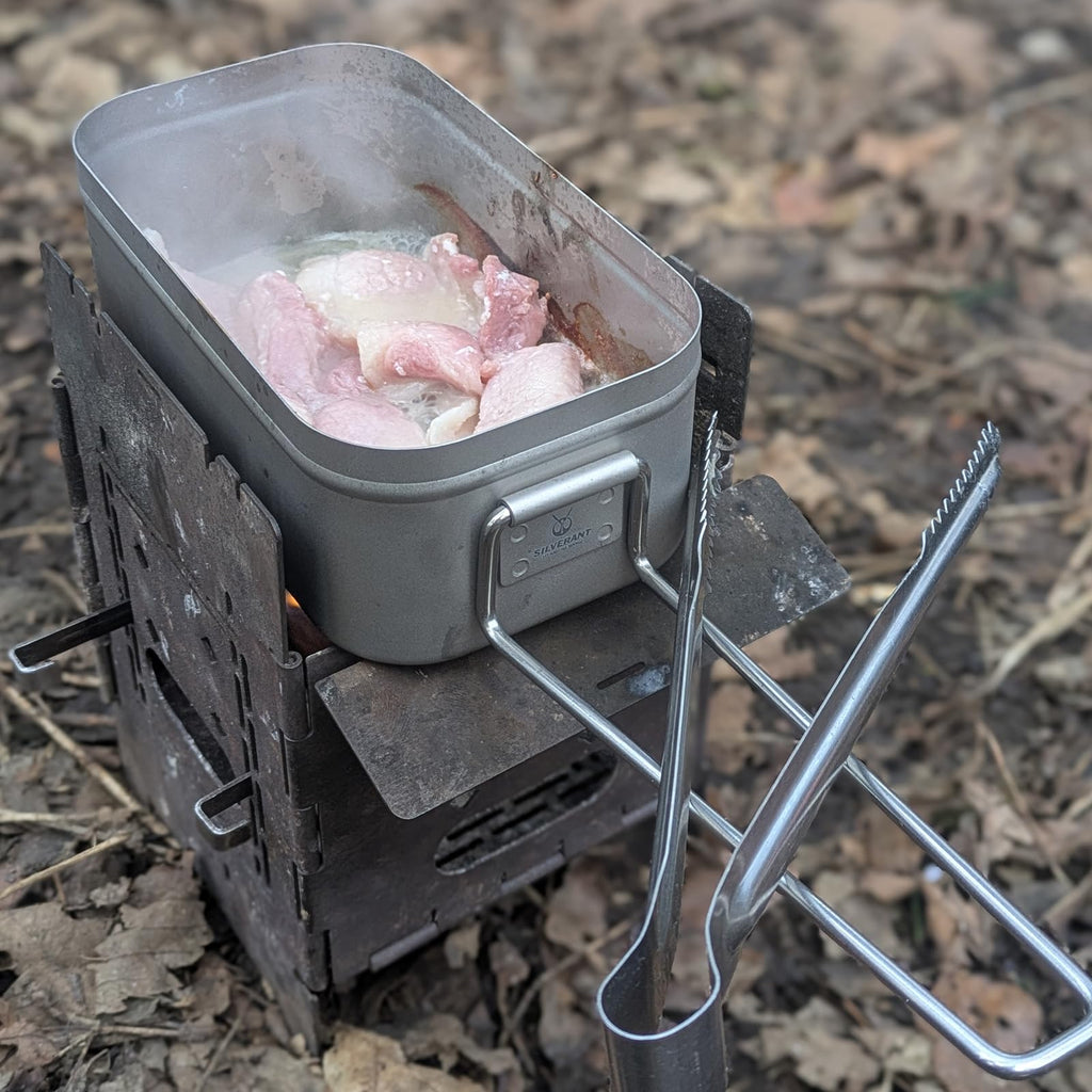 SILVERANT Titanium Bento Camping Lunch Box Mess Kit 1200ml with Airtight Lid Seal and Cover Foldable Handle for Heating on Fire Camp Backpacking Container for Outdoor Camping Hiking Picnic Daily Use