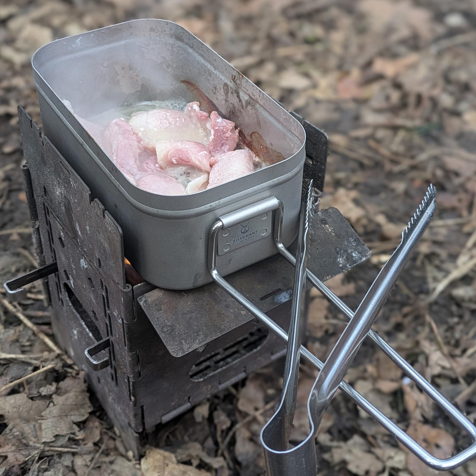 SILVERANT Titanium Bento Camping Lunch Box Mess Kit 1200ml with Airtight Lid Seal and Cover Foldable Handle for Heating on Fire Camp Backpacking Container for Outdoor Camping Hiking Picnic Daily Use