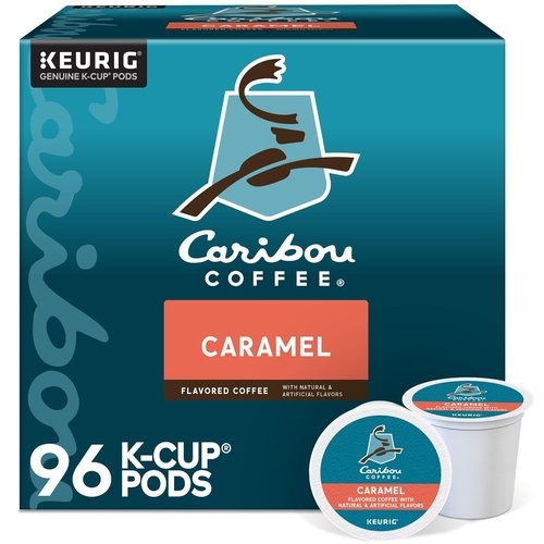 Caribou Coffee Caramel Flavored K-Cup Pods - Medium Roast, 96 Count Box (Pack of 4)