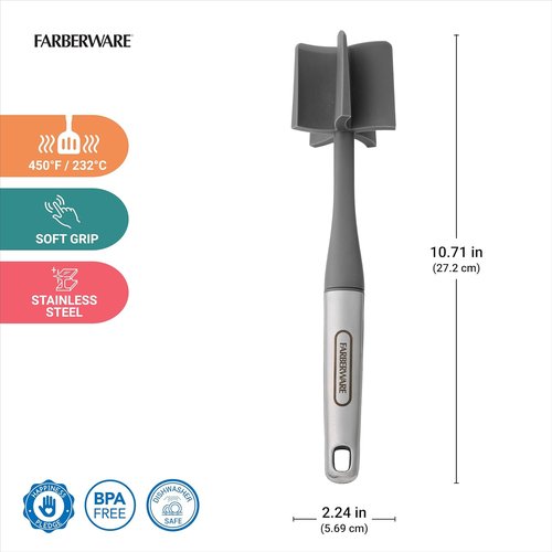 Farberware Professional Meat Masher - 5-Beveled Blade for Easy Mashing & Chopping | Heat-Resistant Nylon Head