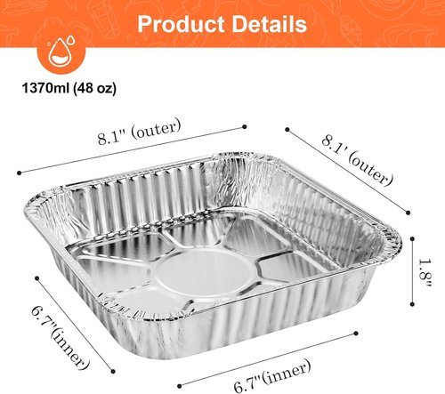 GrillChef 8x8 Aluminum Foil Pans - Disposable Baking Pans with Lids | 25 Pack for Cakes & Roasting