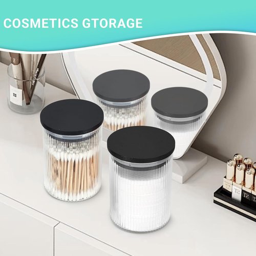 BKYFPQ Glass Qtip Holder Dispenser Set - 4 Apothecary Jars with Lids for Makeup & Bathroom Storage