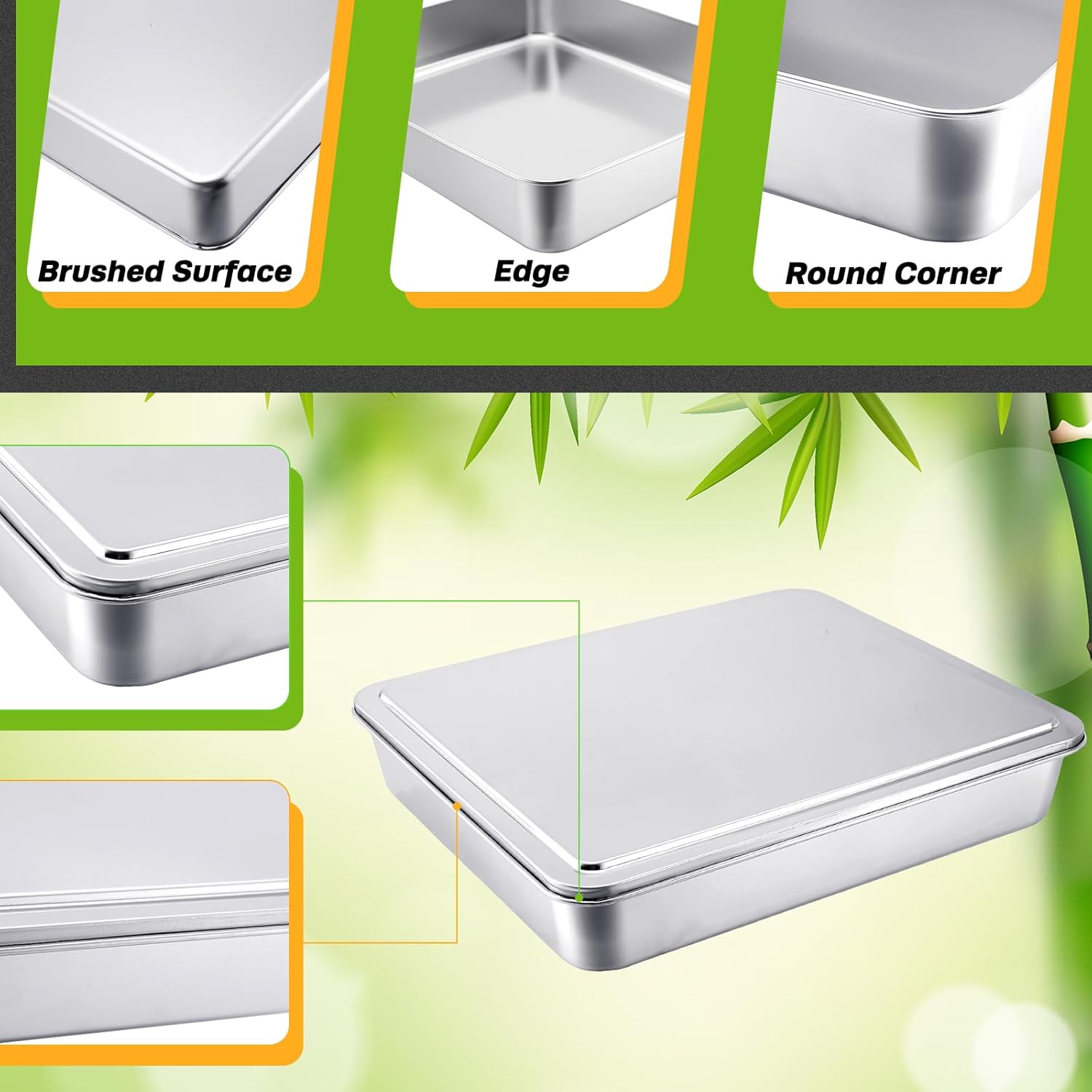 Tioncy Stainless Steel Cake Pan Set - 3 Rectangular Baking Pans with Lids | 13/11/9 Inch for Versatile Cooking