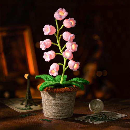 ANZRLE Lily of The Valley Lamp, Pink Crochet Artificial Flowers with Night Lights, Cordless Table Lamp -Birthday Gifts for Women,Cozy Home Decor Mothers Day Gifts
