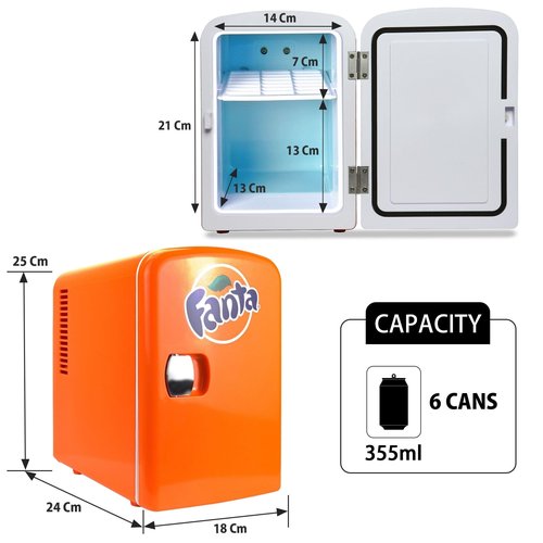 Coca-Cola Fanta FA04 4 Liter/4.2 Quarts 6 Can Portable Mini Cooler/Fridge for Food, Beverages, Orange