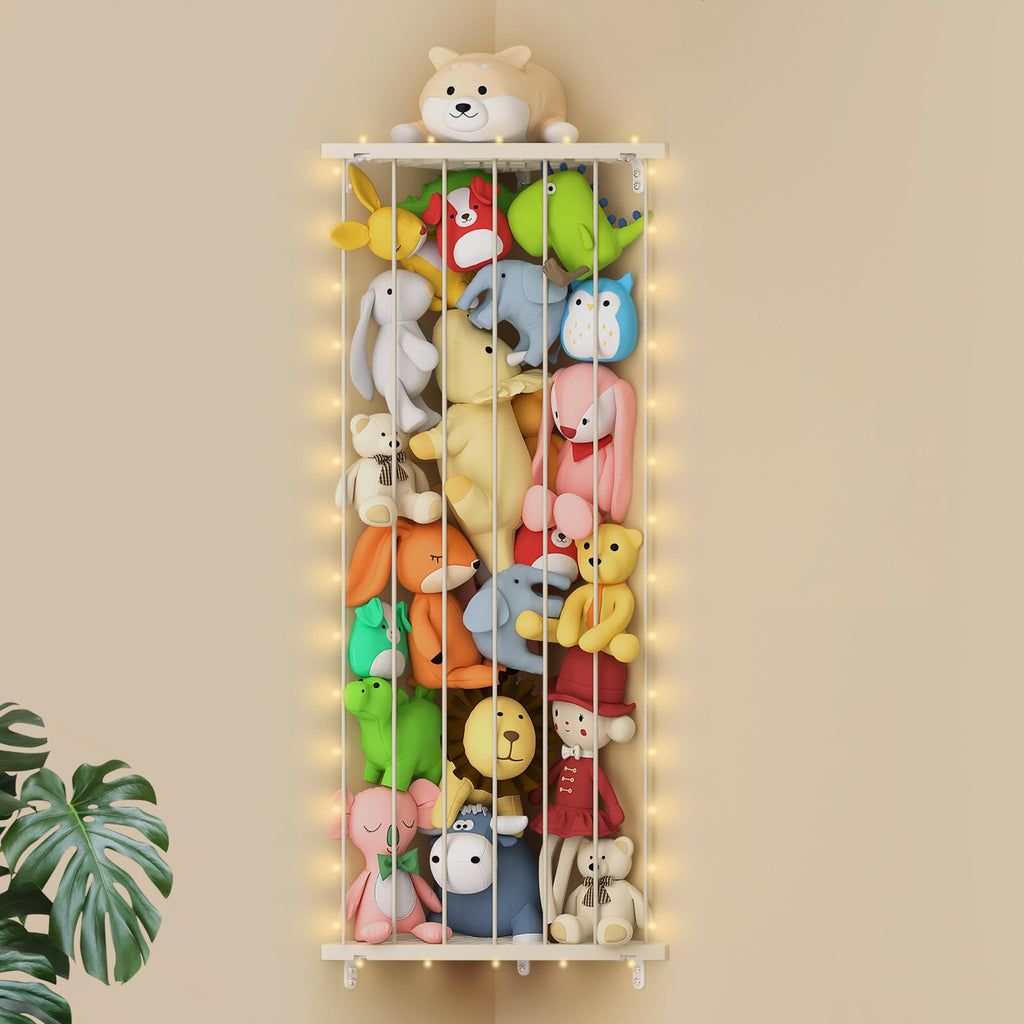 GGUO Corner Stuffed Animal Storage Net - Stuffed Animals Holder with Light - Plush Organizer Hanging Stuffed Animal Hammock with Adjustable Length for Bedroom
