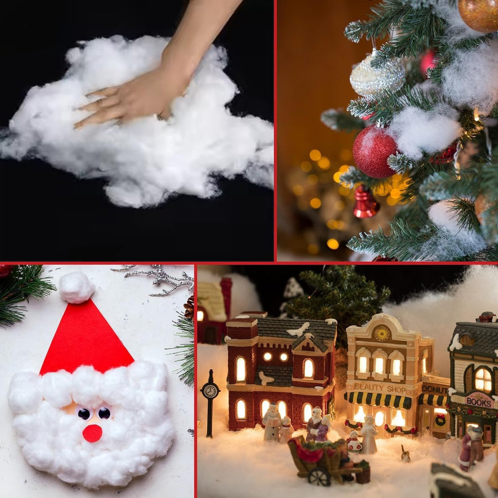 Skiennix Christmas Fake Snow Decoration - 7.05 Oz Fluffy Artificial Cotton for Indoor Decor | Flame Resistant Winter Blanket