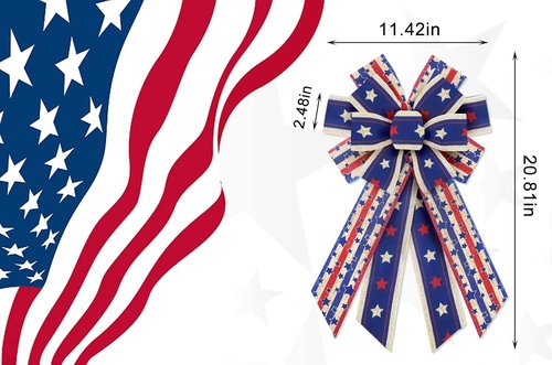Large Patriotic Wreath Bow - American Flag Burlap Design for 4th of July & Labor Day Decor