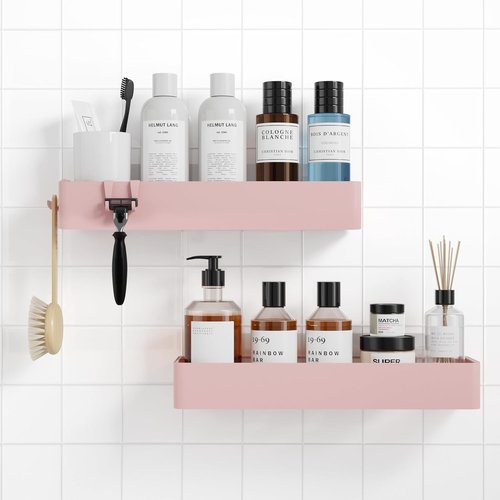 Kitsure Shower Caddy | 2 Pack Adhesive Organizer - Rustproof Metal Shelves, No-Drill, Pink, XX-Large