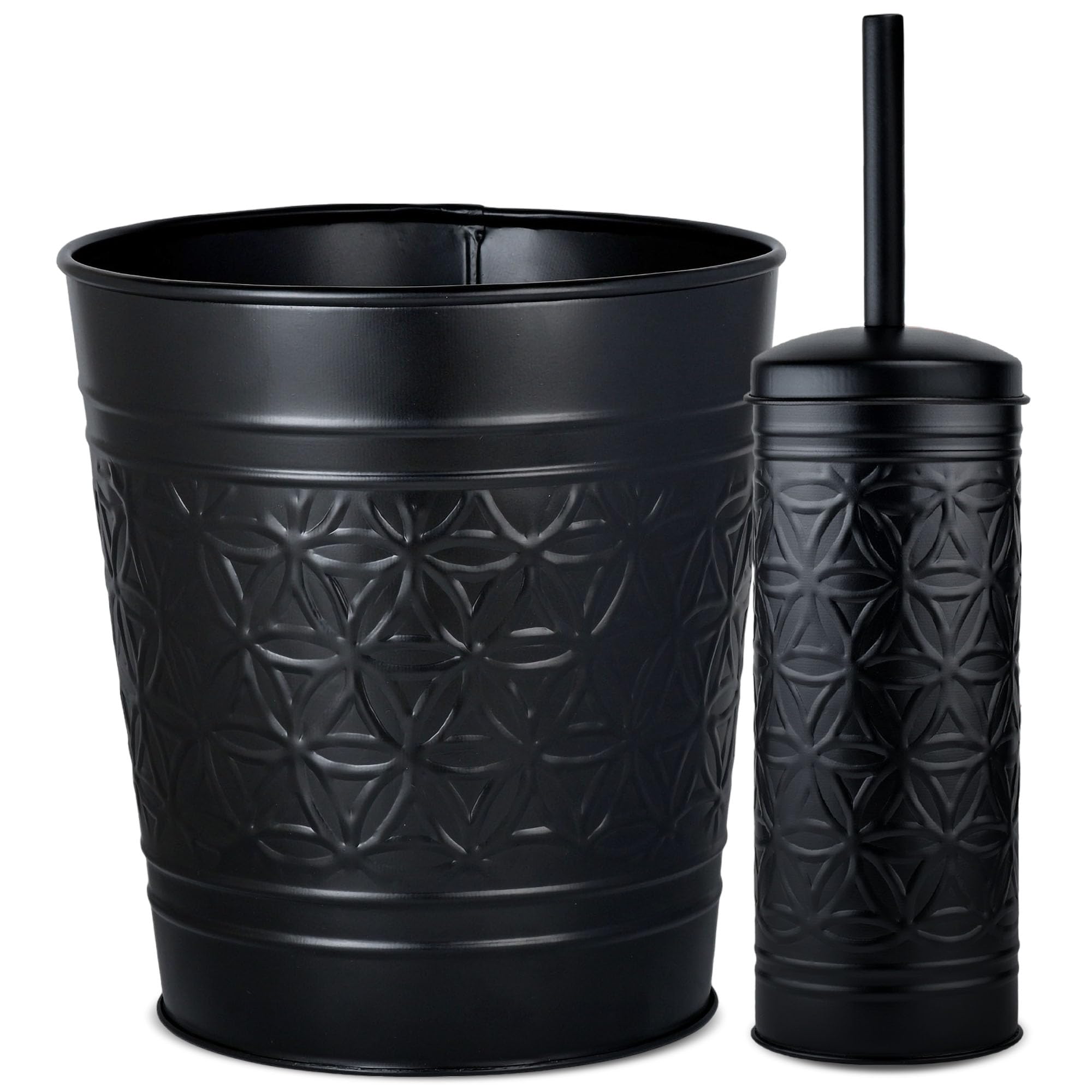 Autumn Alley Handcrafted Black Farmhouse Bathroom Trash Can and Toilet Bowl Brush with Holder Set - Metal Black Bathroom Accessories Set for Classic Bathroom Décor