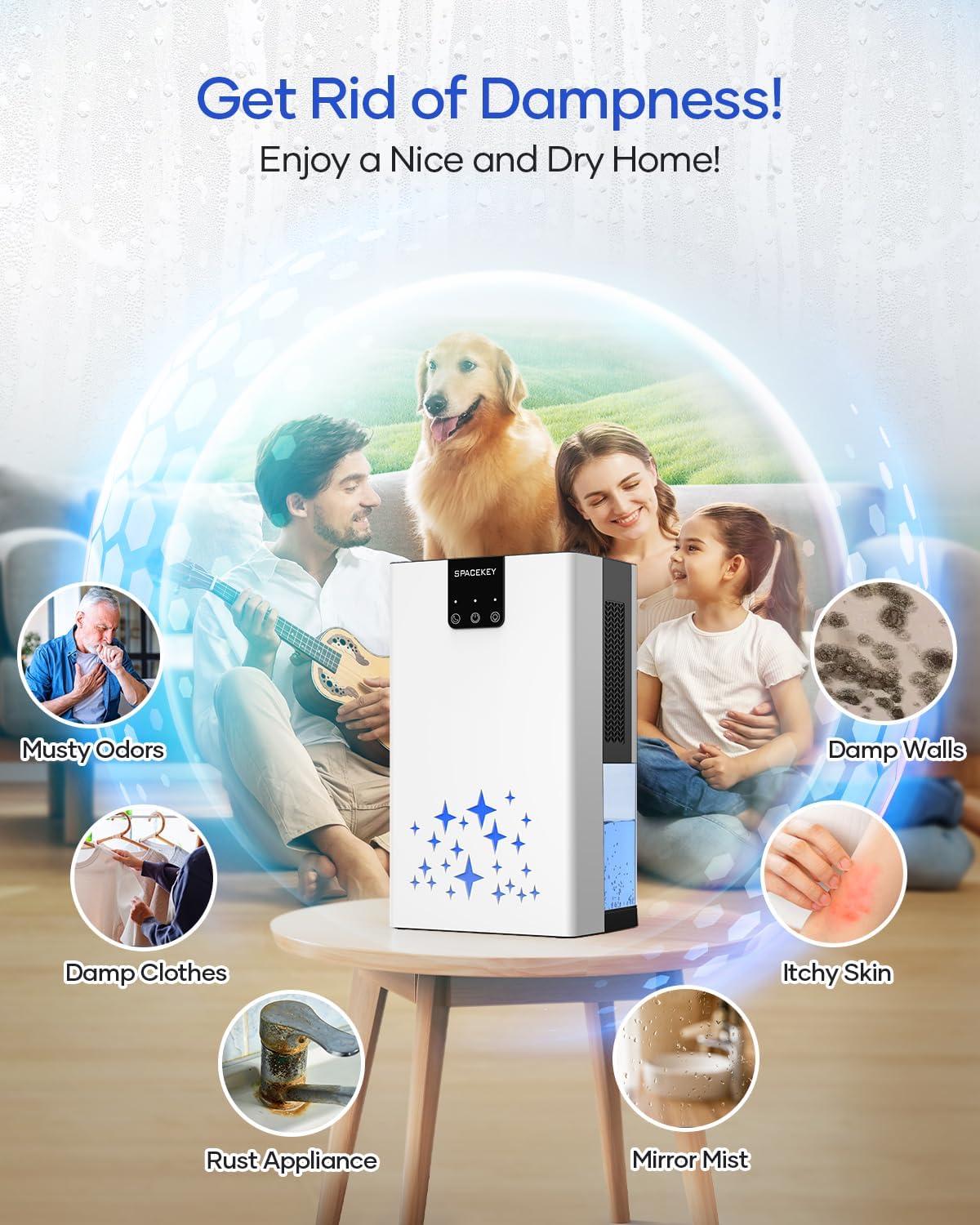 Skiennix Dehumidifier - 95 OZ Water Tank for Home | Auto Shut Off, 1000 sq. ft. Coverage, Quiet Sleep Mode